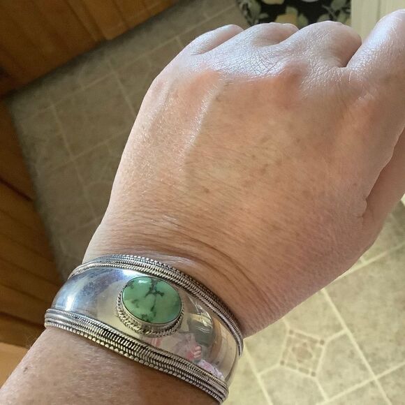 NWOT Sterling SILVER 925 TURQUOISE WIDE WOMAN BANGLE BRACELET​​​ - Picture 8 of 9